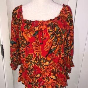 Rachel Zoe Women's Floral Red orange Top. Summer beach vacation cruise. jungle.